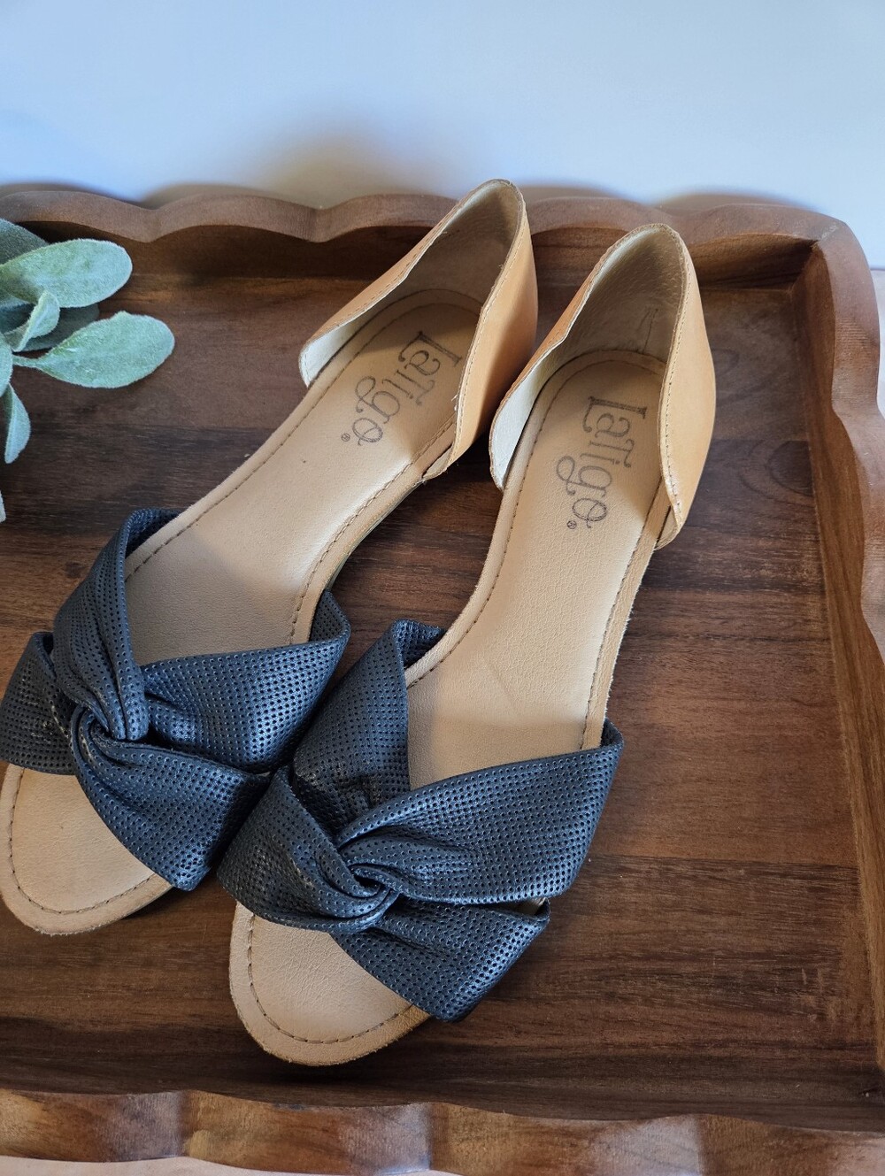Latigo Two-Tone Knot D'Orsay Flats - Navy Blue & Tan - Size 8